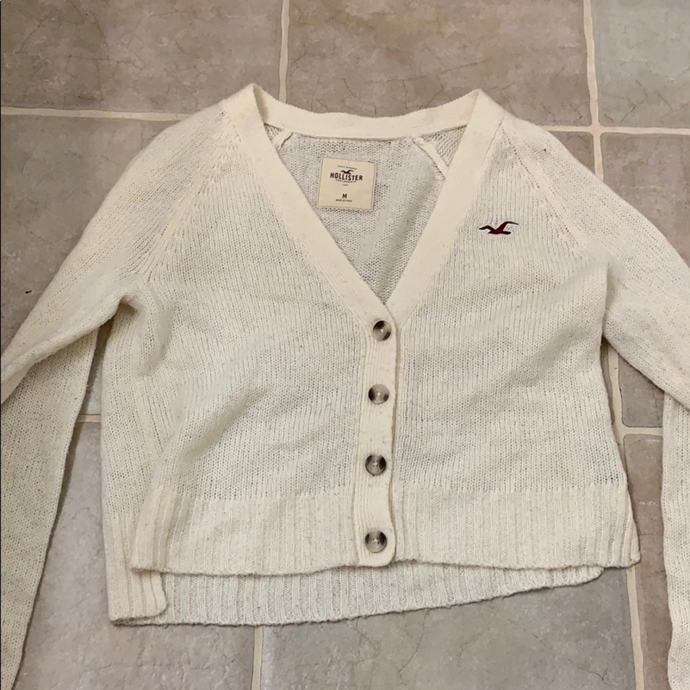 Hollister White Knit Button Down Cardigan